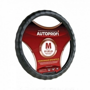 Кожаная оплётка руля AUTOPROFI AP-396 BK (M)