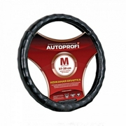 Кожаная оплётка руля AUTOPROFI AP-765 BK (M)