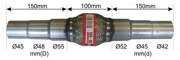 Гофра глушителя фланцы с переходами D45/48/55/D42/45/52Lобщ.400Lгофр.100