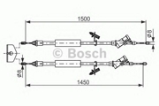 1987477222 Bosch Трос стояночного тормоза FORD: FOCUS REAR 06- 1450/1338 1500/1388 mm