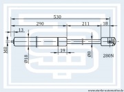 Амортизатор капота MER W203 / C209 L --02.2007 L=530mm / 280N