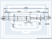Амортизатор капота VW TOUAREG (7P) 01.2010-- L=654mm / 320N