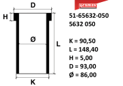 87,00 mm. Гильза K=90,5, L=148,4, H=5, D=93