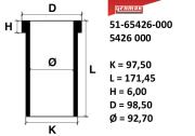 Ø93,67 Гильза K=97,5, L=171,45, H=6, D=98,5